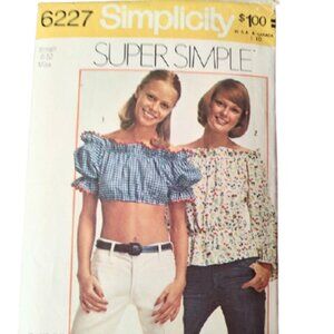 1970s Vintage Sewing Pattern For A Off Shoulder Peasant Crop Top Or Long Blouse